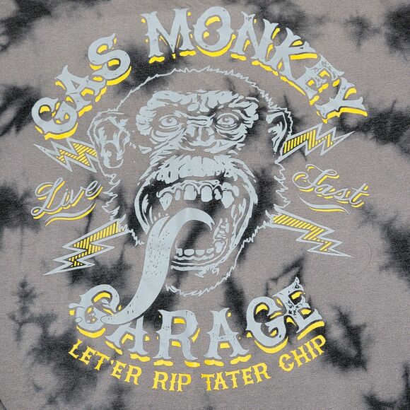 Gas Monkey LS Black/Grey Tie Dye Unisex Tee - Size Large - Picture 1 of 5